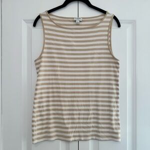 J. Crew Tan and White Striped Boatneck Tank Top
